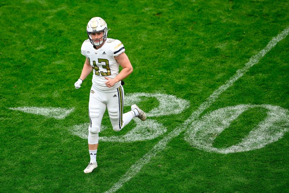 24 August 2024; Georgia Tech Yellow Jackets punter David Shanahan during the 2024 Aer Lingus College Football Classic match between Florida State and Georgia Tech at Aviva Stadium in Dublin. Photo by David Fitzgerald/Sportsfile 