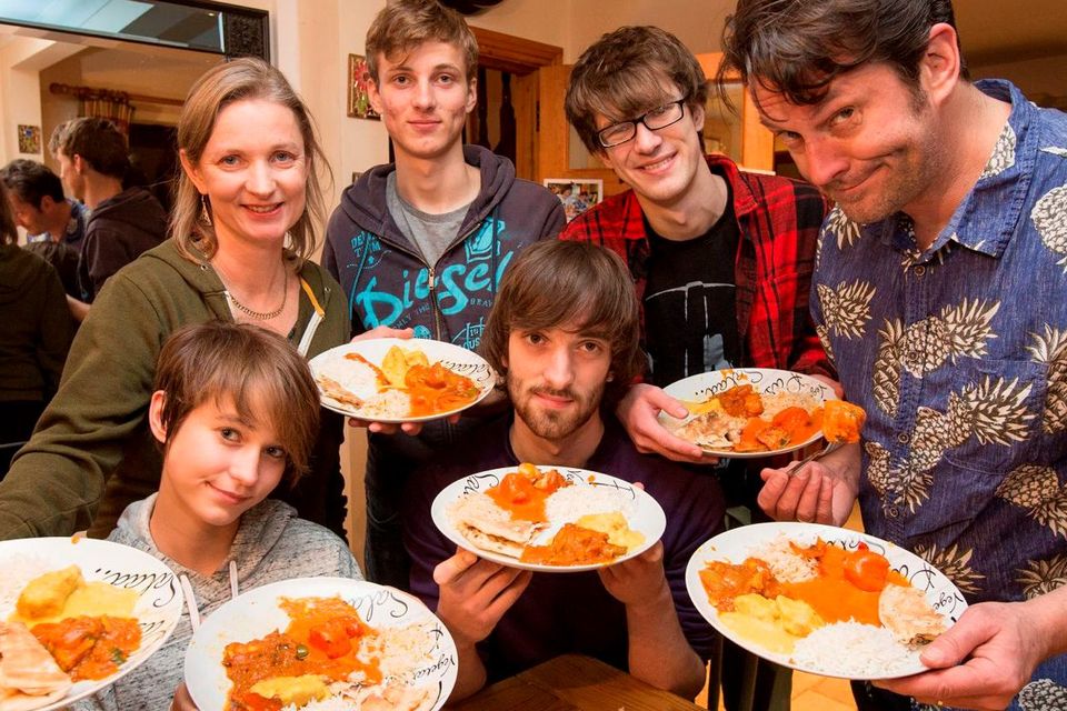 Emily Diebold, her husband David and children Jessica, Sammy, Zackery and Jonathon who divided an Indian takeaway for three among the whole family.