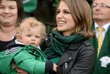 thumbnail: Brian O'Driscoll's wife Amy Huberman, with daughter Sadie, look on after the game. RBS Six Nations Rugby Championship, Ireland v Italy, Aviva Stadium, Lansdowne Road, Dublin. Picture credit: Stephen McCarthy / SPORTSFILE
