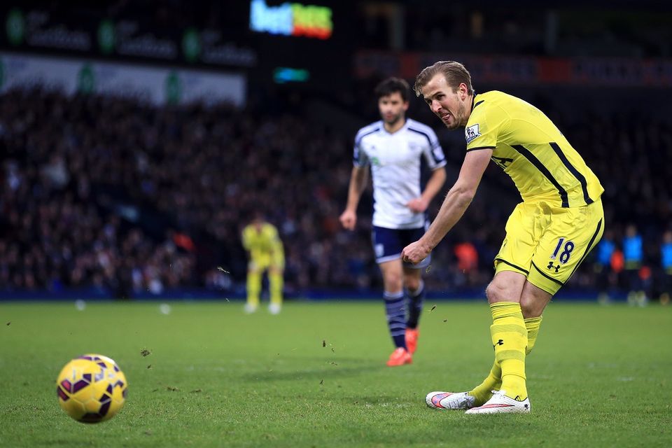 Harry Kane scores Tottenham's third goal against West Brom