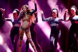 thumbnail: Eleni Foureira from Cyprus performs the song 'Fuego' in Lisbon, Portugal, Monday, May 7, 2018 during a dress rehearsal for the Eurovision Song Contest. The Eurovision Song Contest semifinals take place in Lisbon on Tuesday, May 8 and Thursday, May 10, the grand final on Saturday May 12, 2018. (AP Photo/Armando Franca)