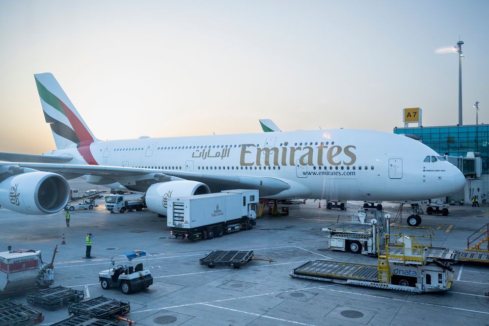 An Emirates aeroplane at Dubai International Airport. The airline offers a twice daily service to Dubai from Dublin. Photo: Getty