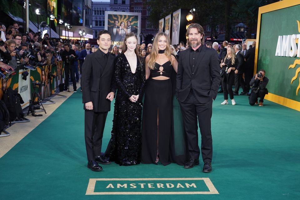 Rami Malek, Andrea Riseborough, Margot Robbie and Christian Bale at the European premiere of Amsterdam (Ian West/PA)