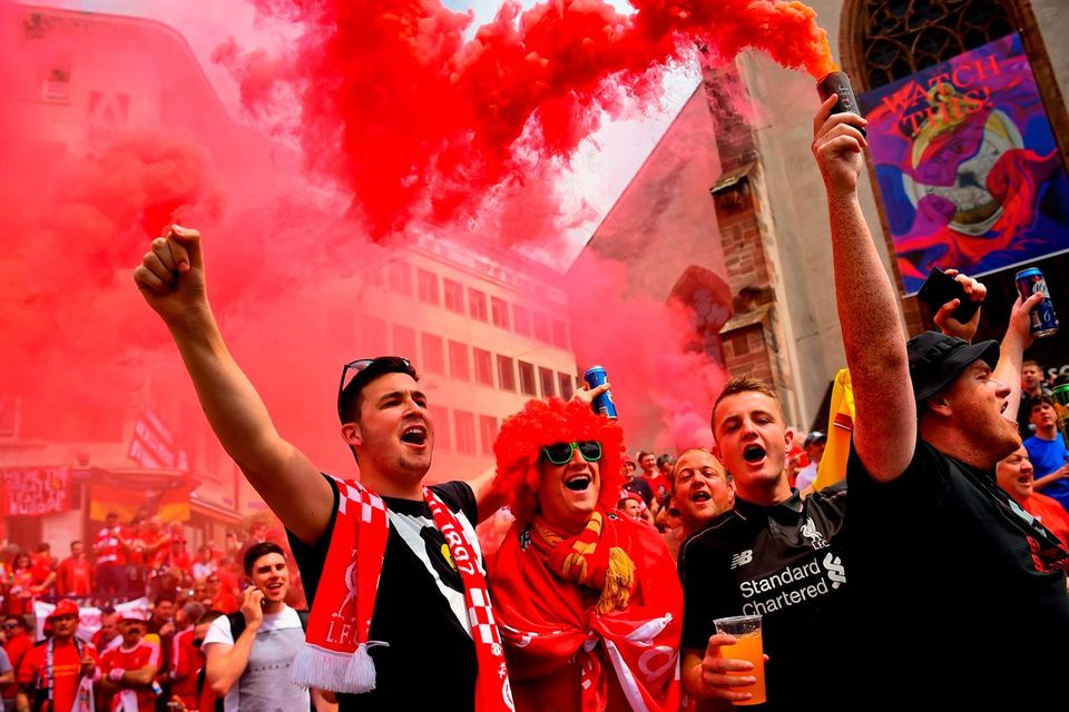 Liverpool fans enjoy the atmosphere at Barfusserplatz at the city centre prior to the UEFA Europa League Final match between Liverpool and Sevilla
