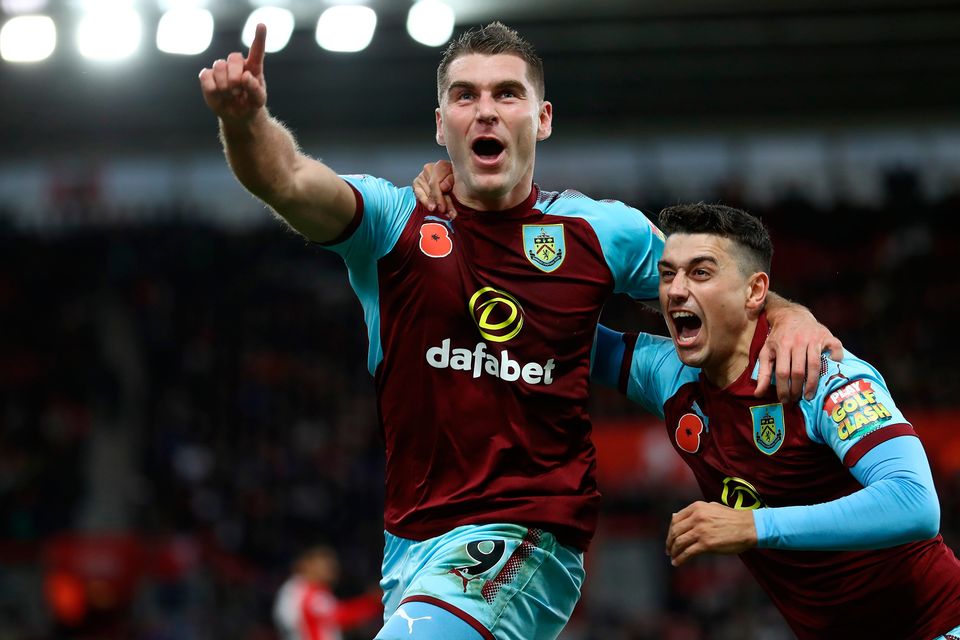 Sam Vokes celebrates scoring his side's first goal. Photo: Getty Images