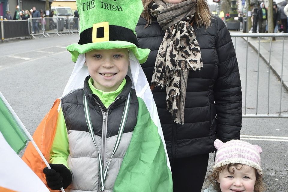 Fionn, Lorriane and Eimear Doolan were at the St Patrick's Day parade in Gorey. Pic: Jim Campbell