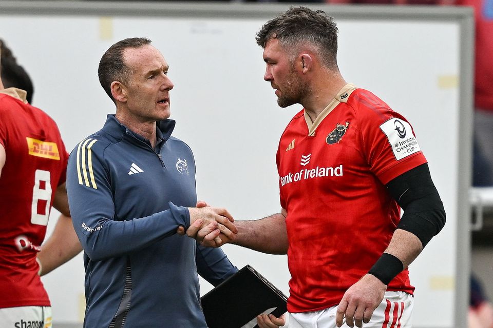 Ian Costello, left, and Peter O'Mahony after Munster's Champions Cup quarter-final defeat to Bordeaux Begles. Photo: Brendan Moran/Sportsfile