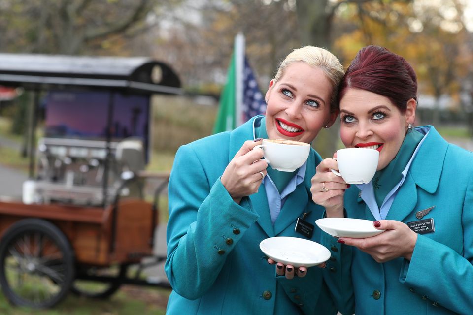 Aer Lingus cabin crew and sisters Laura and Melissa Stapleton at the announcement of its Seattle route. Picture Jason Clarke