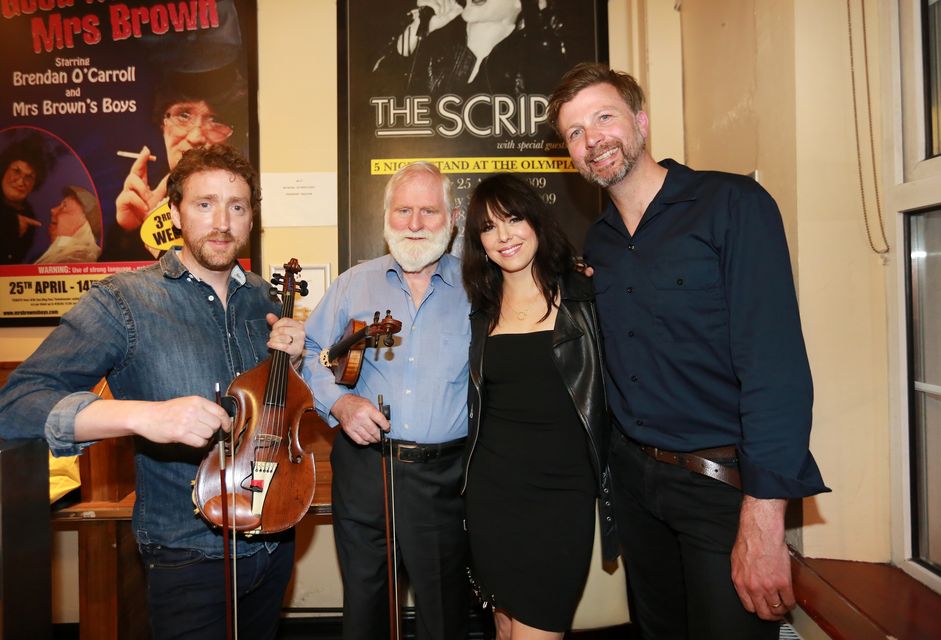 Imelda May pictured with John Sheehan, Colm Mac Con Iomaire and Paul Noonan at the the Rock Against Homelessness Concert at the Olympia Theatre