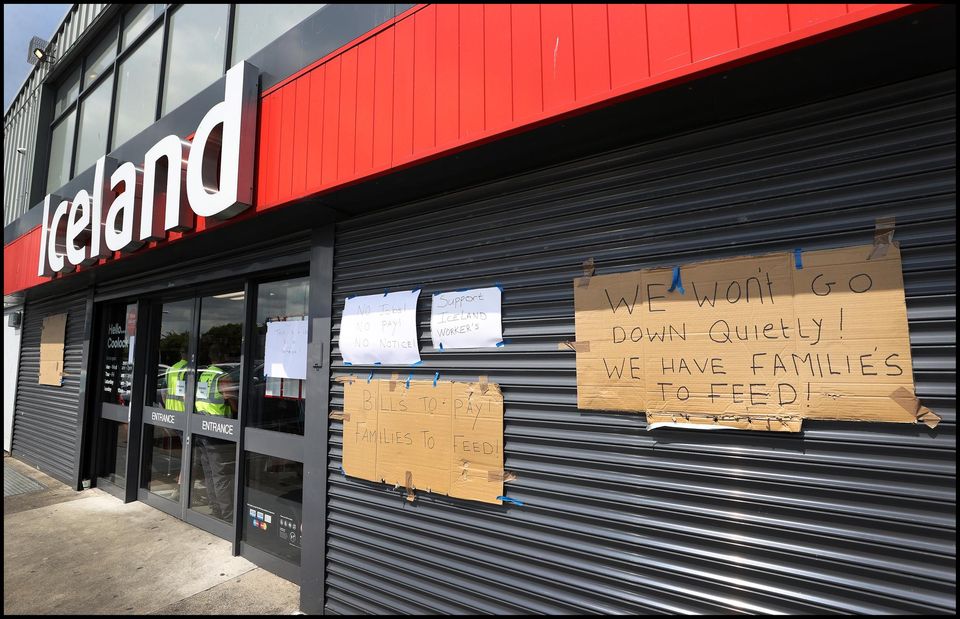 Messages of support at Iceland in Coolock where some staff members remain on a sit in protest inside the store. (Photo by Steve Humphreys)