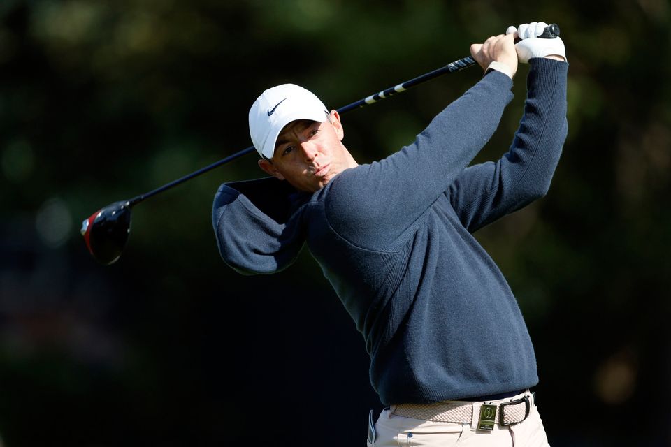 Rory McIlroy tees off the fifth hole during a practice round ahead of The Open at the Royal Liverpool, Wirral. Photo: Richard Sellers/PA Wire