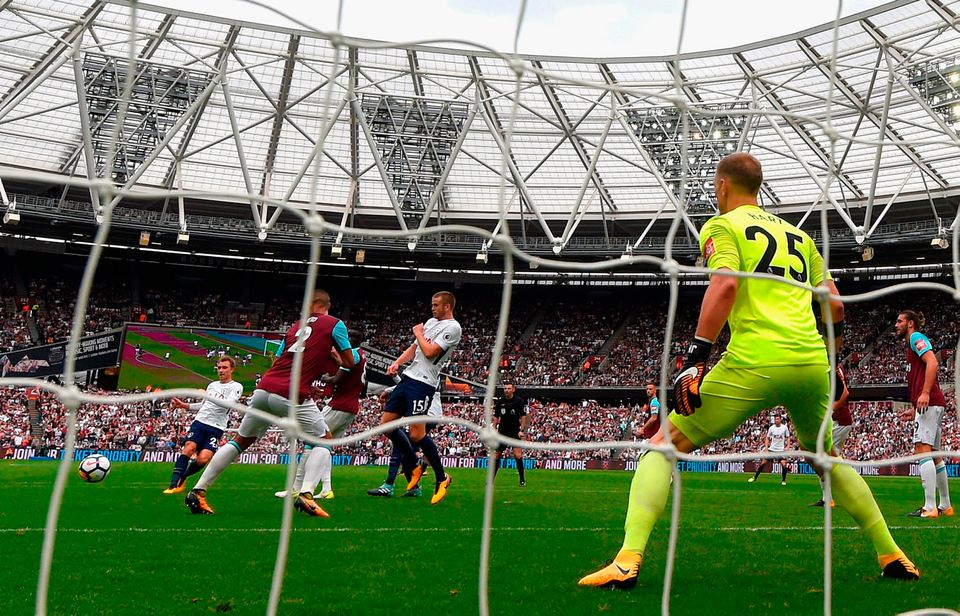 Christian Eriksen of Tottenham Hotspur scores his sides third goal. Photo: Getty