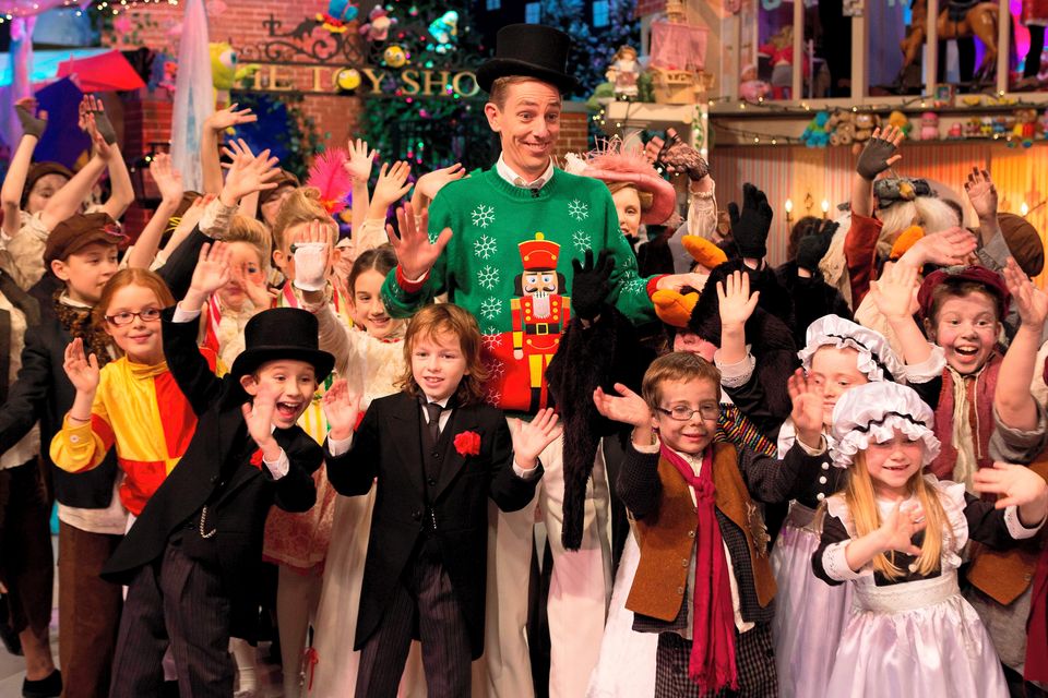 Ryan Tubridy with the performers on set of the Late Late toy Show last year