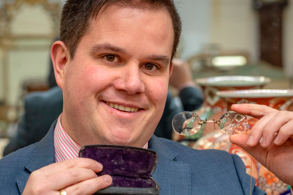George Mealy with the James Joyce glasses and case. Picture: Dylan Vaughan.
