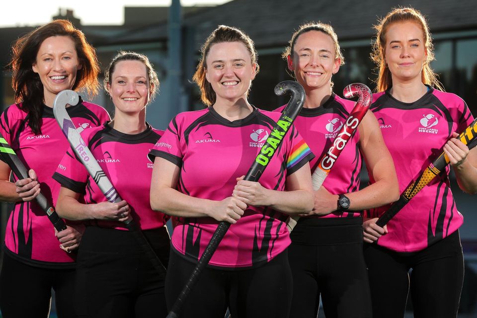 Pink Ladies hockey team members Jeanette Lawlor, Aoife Holden, Etain Kidney, Lucy Whitaker and Joanna Kelly. Picture: Gerry Mooney