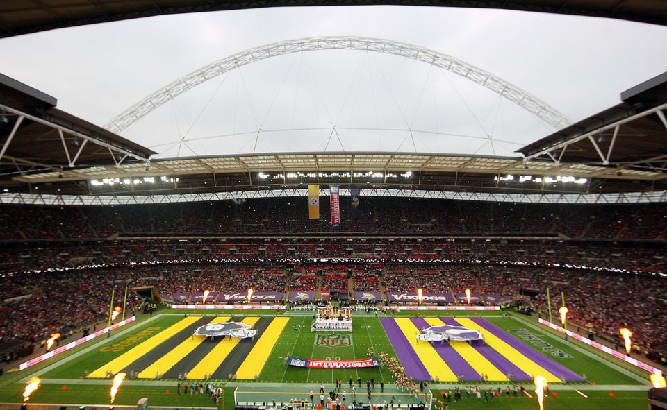 Pre-match entertainment prior to the 2013 NFL International Series game between Pittsburgh Steelers and Minnesota Vikings at Wembley Stadium. Photo: Nicky Hayes/NFL UK/Pool/Getty Images)