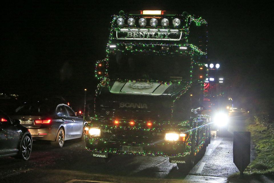 A brightly lit truck owned by Bentley Transport in Lusk during the ‘Keep Her Lit For Lar” Charity Run. Photo Jack Corry