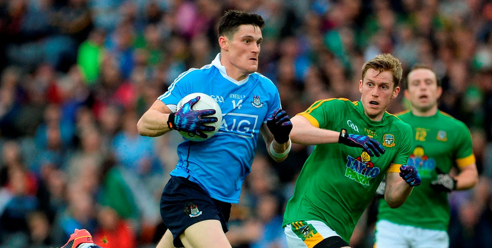 Dublin's Diarmuid Connolly attempts to evade Meath's Donal Keogan. Photo: Oliver McVeigh/Sportsfile
