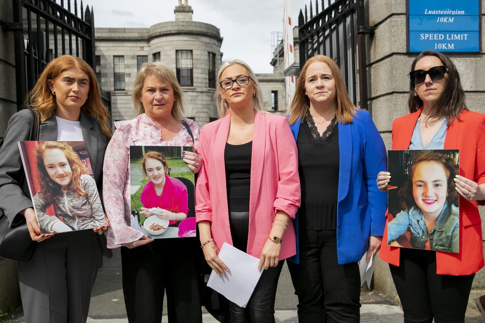 Family & friends of Abigail McGeough  from Ballyvolane, Co Cork. (L to R) Jessica Ricken, Abina McGeough, Leslie Ann McGeough (mother), Sabrina McGeough (aunt) and Emma Duggan at the Four Courts, Dublin. Photo: Collins Courts