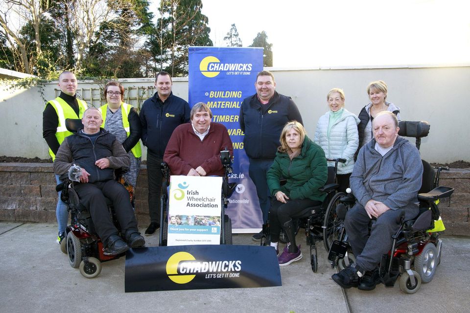 Enjoying the new garden space at the Irish Wheelchair Association’s Listowel HQ, in a project supported by builders’ merchants Chadwicks were, back from left, Adam Conway, Helen Keane, Jerry Lynch, Denis O’Regan, Helen Loughnane and Gretta Murphy. Front, from left, Oliver Deenihan, Terry O’Brien, Colette Foran and Andrew Nihill.