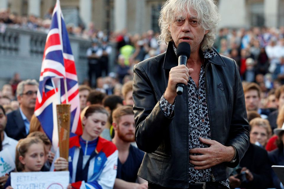 Bob Geldof speaks at the Let's Stay Together event in London - his intervention was inappropriate