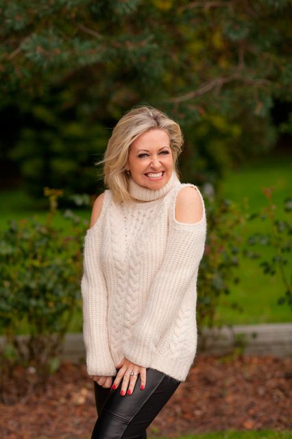 Cathy wears: Sweater, €54, Marks & Spencer; leather trousers, Rudi & Madison, Greystones (Cathy’s own)