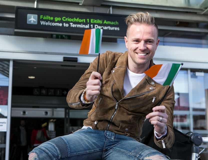 Nicky Byrne pictured in Dublin Airport Prior to his departure to Represent Ireland in The Eurovision Song Conters in Sweden. Photo: Kyran O'Brien