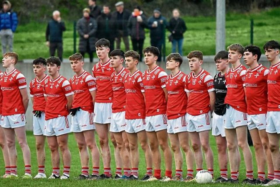 Louth players stand before their group victory over Meath in Hunterstown. Picture: Joey Photography/Louth GAA