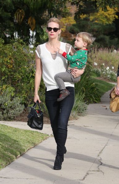 LOS ANGELES, CA - DECEMBER 17: January Jones and her son, Xander Dane Jones, are seen on December 17, 2013 in Los Angeles, California.  (Photo by Bauer-Griffin/GC Images)