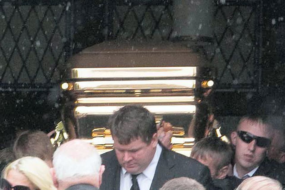 29/08/2014 The remains of Andy Connors leave the Church of the Nativity of the Blessed Virgin Mary, Saggart,West Dublin. Photo: Collins