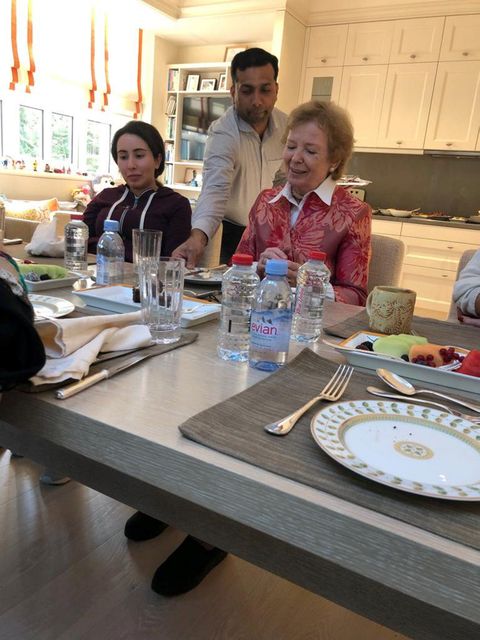 Concern: Princess Latifa looks on during her recent lunch with Mary Robinson