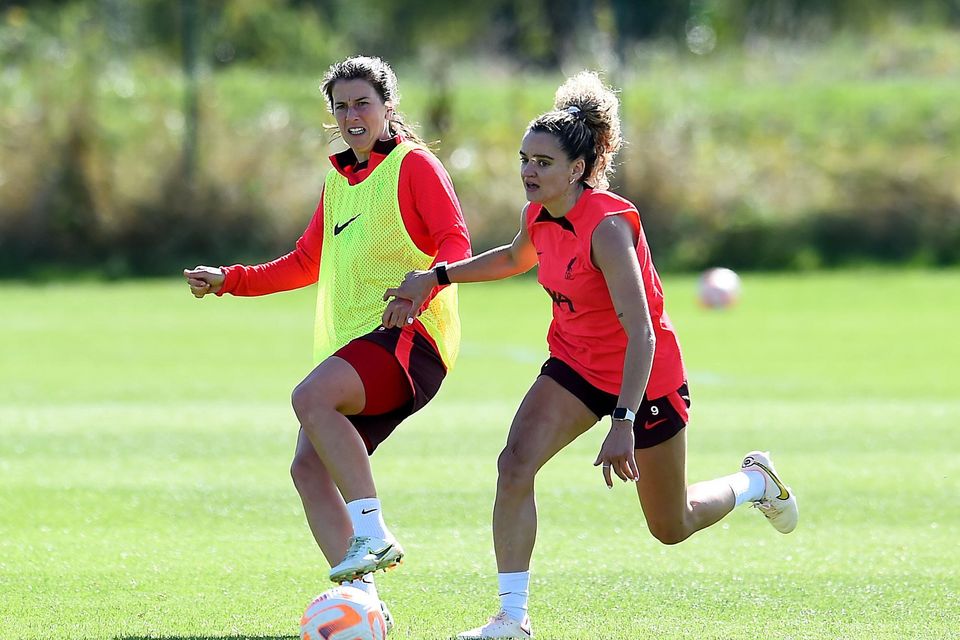 Ireland's Leanne Kiernan and Niamh Fahey during Liverpool training.