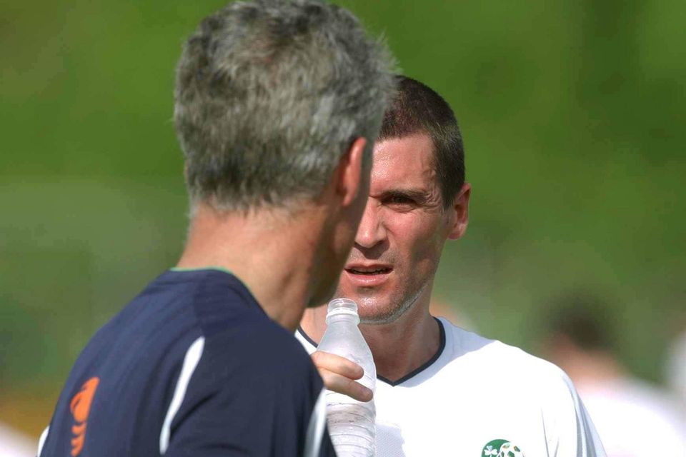 Roy Keane chats to boss Mick McCarthy during training before the Saipan fallout. Photo by David Maher / Sportsfile