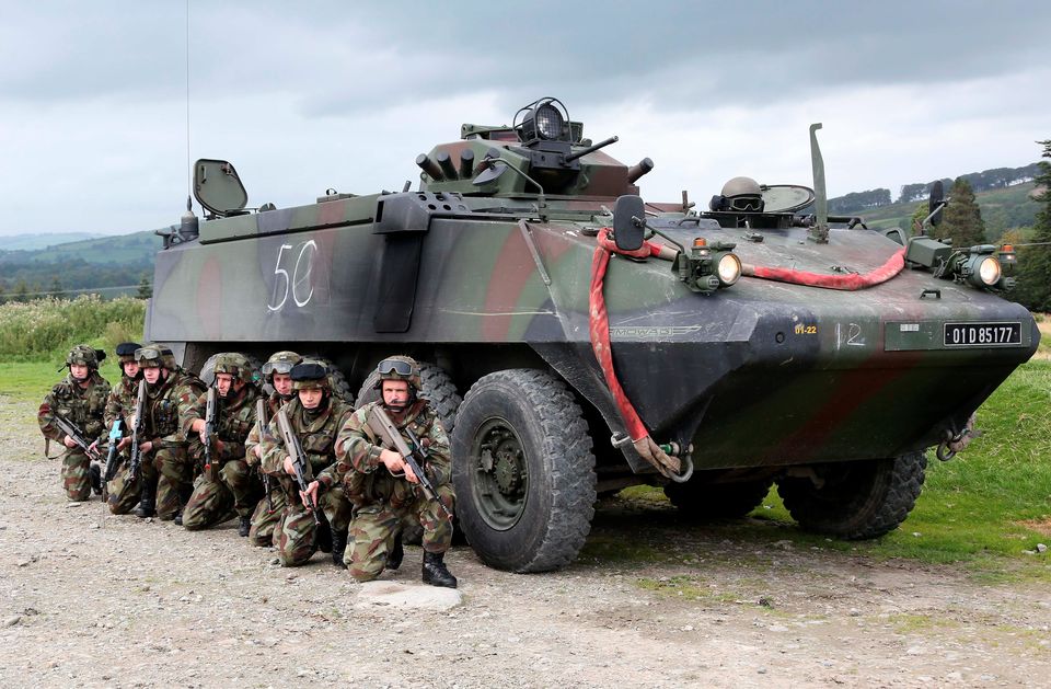 Members of the Defence Forces pictured with a MOWAG armoured personnel carrier during intense training in preparation for their forthcoming deployment to the United Nations Disengagement Observation Force, (UNDOF) based in the Golan Heights region of Syria. Picture Colin Keegan, Collins Dublin.