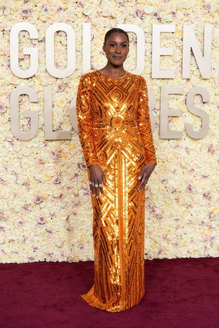 Issa Rae arrives at the 81st Golden Globe Awards on Sunday, Jan. 7, 2024, at the Beverly Hilton in Beverly Hills, Calif. (Photo by Jordan Strauss/Invision/AP)