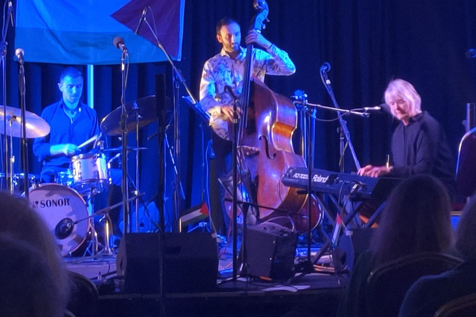 Members of the Carole Nelson Trio performing at the Oíche don Gaza: Palestine Fundraiser Concert organised by Ireland Palestine Solidarity Campaign (IPSC) and Irish Artists For Palestine in the Ashdown Park Hotel, Gorey. From left: Dominic Mullan, Cormac O’Brien and Carole Nelson.