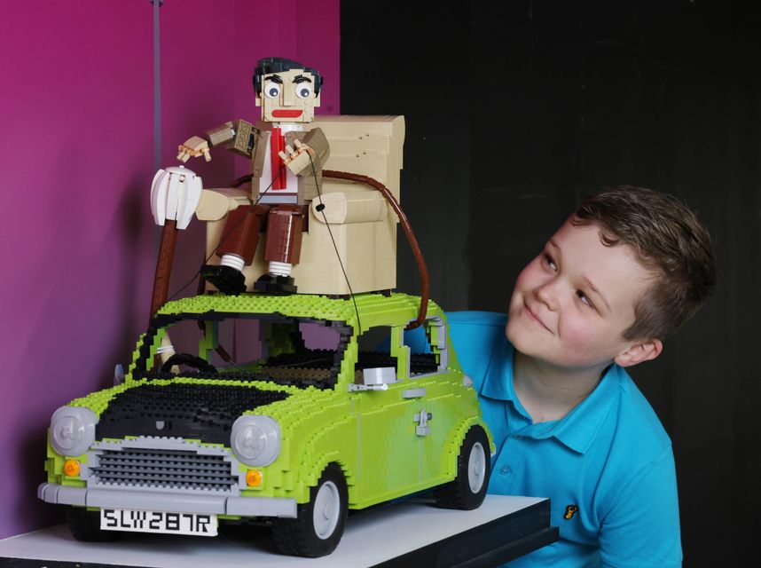 Finn Ryan admires the Mr Bean sculpture on show at the Bricktionary Lego exhibition in Dublin