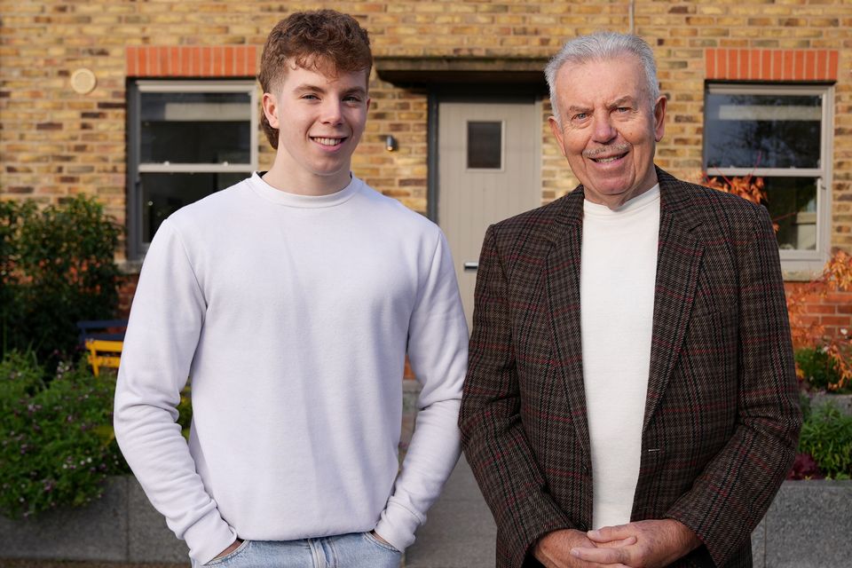 Eugene and his son Alex outside their 1920s terraced house in Dublin for Home of the Year.