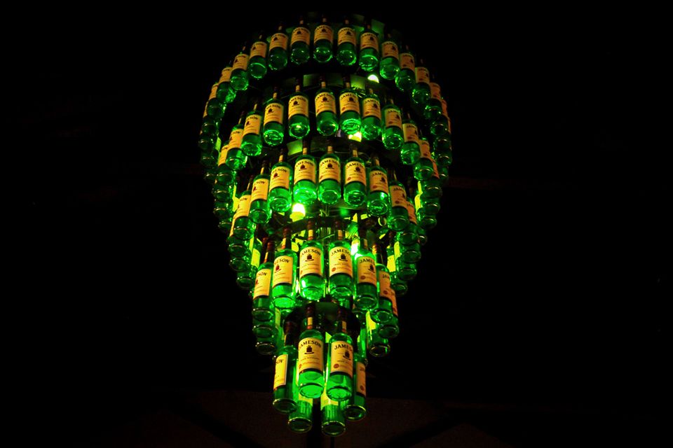 A chandelier made from whiskey bottles at the Jameson Experience in Midleton, Co. Cork.