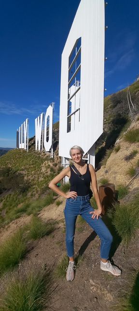 Katie Wright in front of the Hollywood sign. PA Photo/Katie Wright.