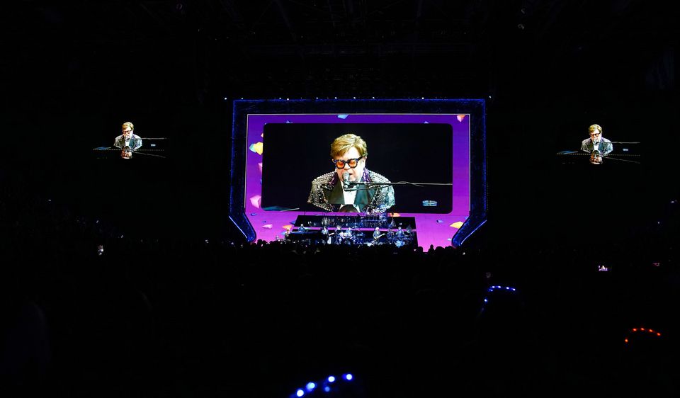 Sir Elton John on screens at the MandS Bank Arena in Liverpool (Peter Byrne/PA)