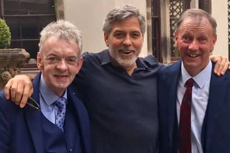 From left to right: Andy Ring, George Clooney and Seamus Clooney at Ballyfin House