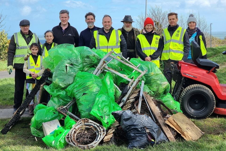 Councillor Stephen Stokes with volunteers at Dr Ryan Park, Greystones, for the spring clean-up.