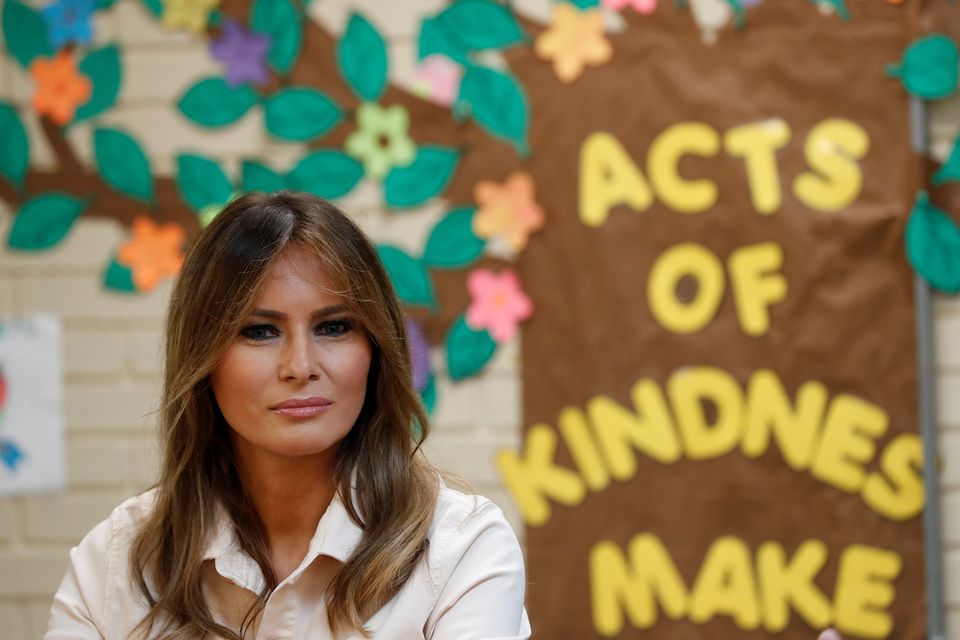 U.S. first lady Melania Trump visits the Lutheran Social Services of the South "Upbring New Hope Children's Center" as she visits the U.S.-Mexico border area in McAllen Texas, U.S., June 21, 2018. REUTERS/Kevin Lamarque