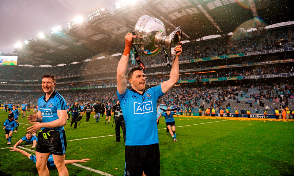 Paddy Andrews celebrates All Ireland glory in Croke Park - the Dubs haven't played a Championship match outside of GAA HQ since 2006