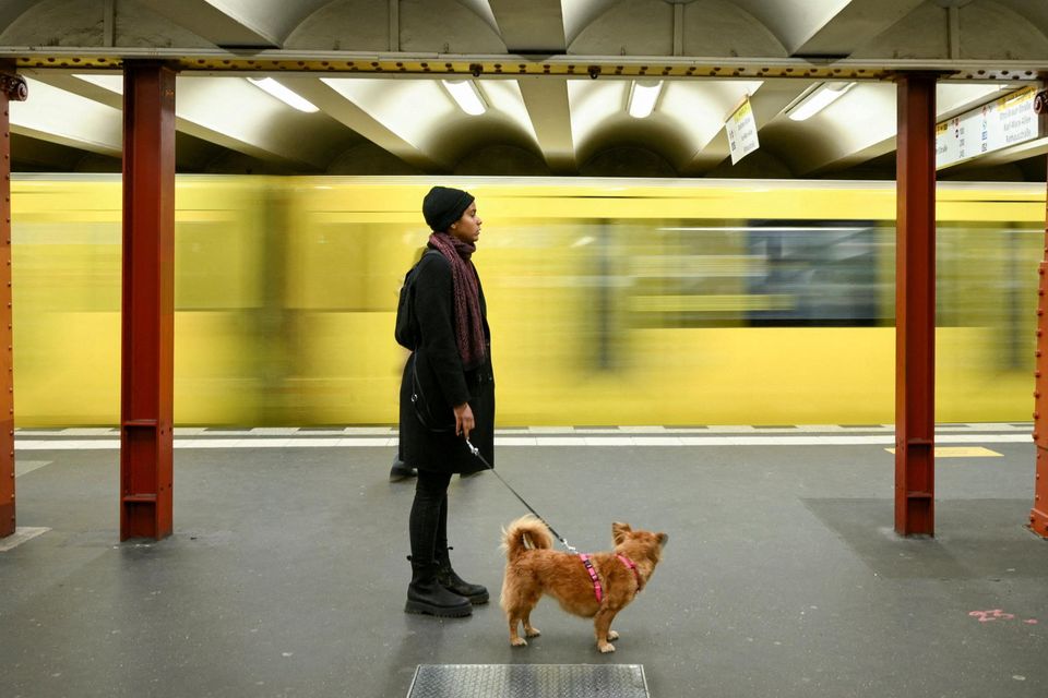 A commuter on a subway platform at Alexanderplatz station, Berlin yesterday, during a nationwide strike. Photo: Annegret Hilse/Reuters