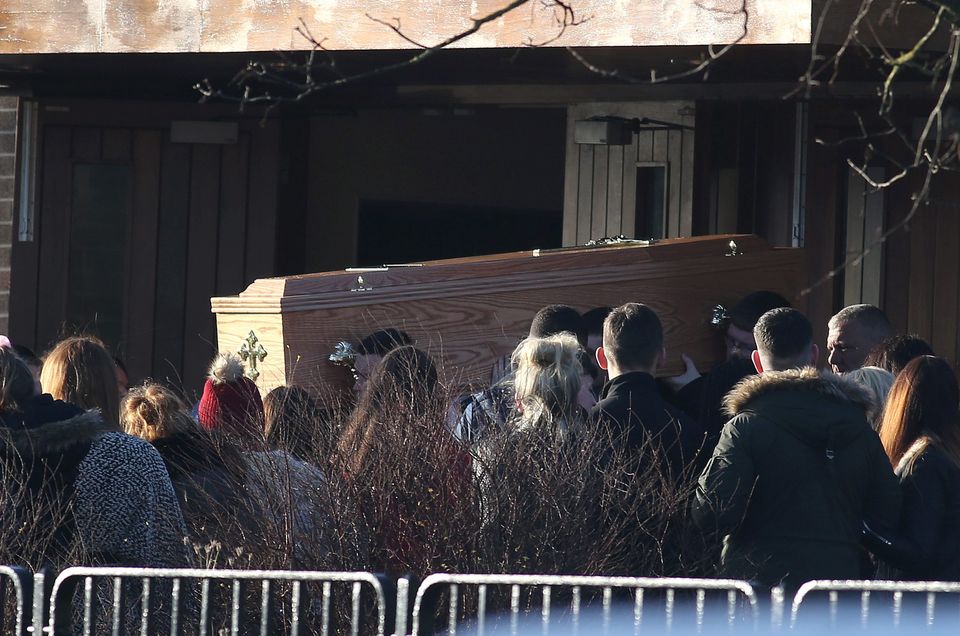 The coffin is carried from St Matthews Church after the funeral of Dayne Cody. Picture credit Damien Eagers 2412/2014