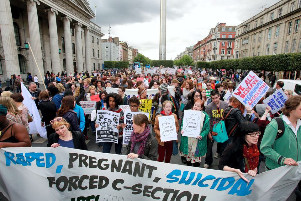 Pro Choice supporters hold a protest on O'Connell Street calling on the Government to repeal the 8th amendment