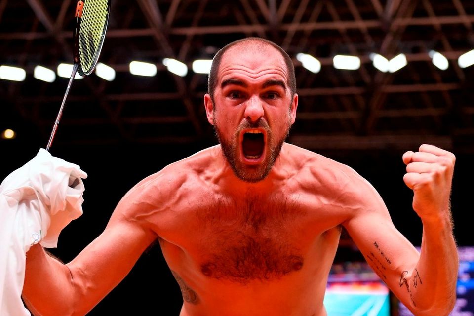 Scott Evans of Ireland celebrates his victory during the Men's Singles Group Play Stage match between Scott Evans and Ygor Coelho de Oliveira at Riocentro Pavillion 4 Arena during the 2016 Rio Summer Olympic Games in Rio de Janeiro, Brazil. Photo by Stephen McCarthy/Sportsfile