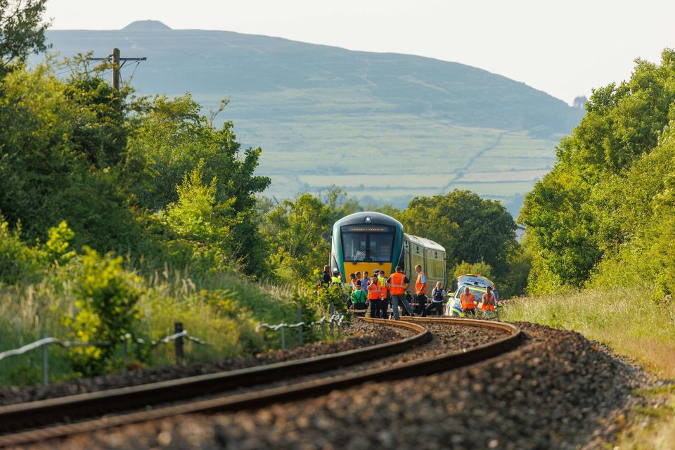 Gardaí near the scene of the train accident at Collooney, Co. Sligo. Photo: James Connolly